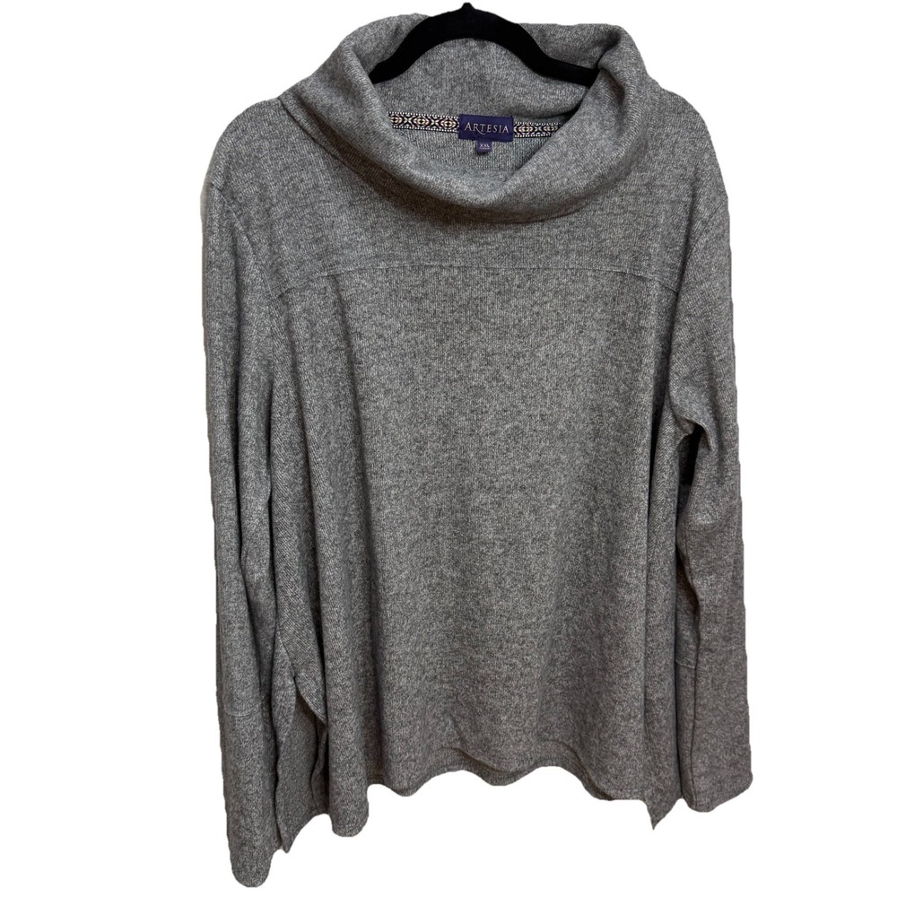 Artesia | Womens XXL | Gray Knit Cowl Neck | Minimalist Quiet Luxury | Lagenlook